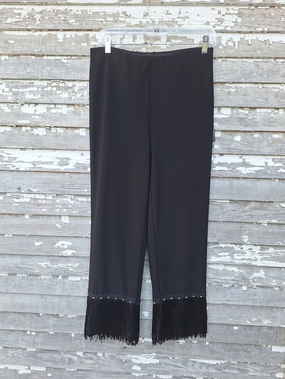 Joseph Ribkoff Black Cropped Fringe Hem Pants Size 8 NWT